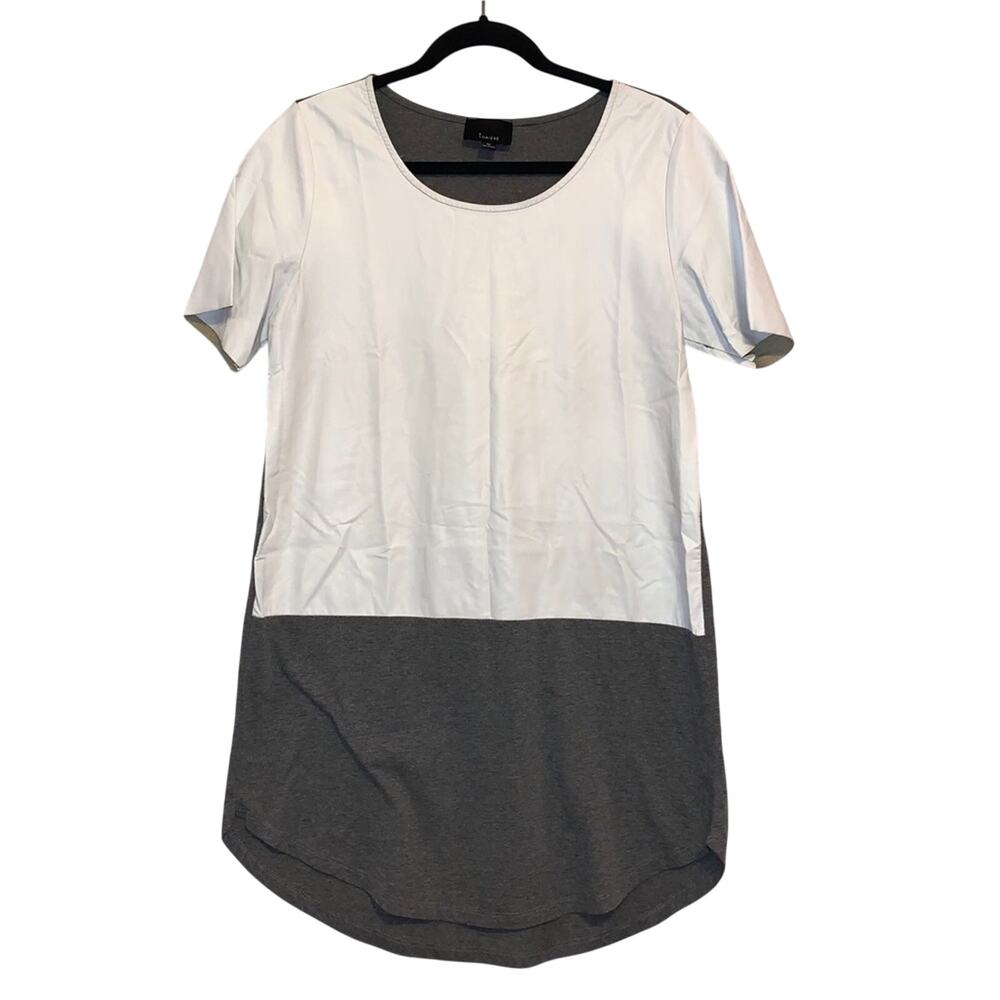 Lumiere Faux Leather Colorblock Top Medium White Gray Short Sleeve Tunic